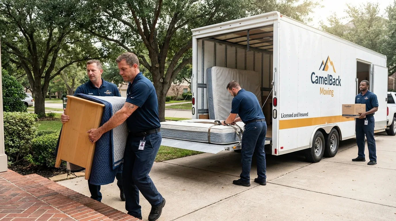 Crew loading residential truck for cross-state move from Kimberly, WI
